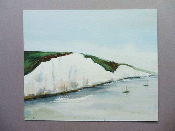 SEVEN SISTERS SEASCAPE, Sussex. Original watercolour landscape painting.