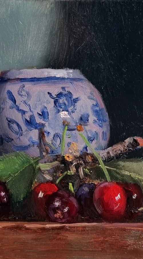Cherries and Vase by Pascal Giroud