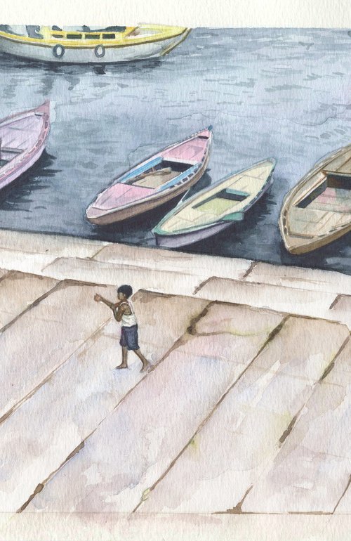 Boats on Varanasi ghats by Shweta  Mahajan