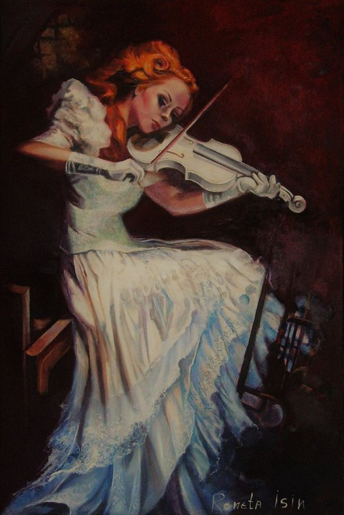 Violinist - 80 x 120cm Original Oil Painting by Reneta Isin