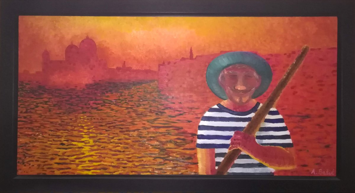 Impressionistic Landscape Oil Painting By Aleksandar Basic, 53 X 29, Venice, Original Artwork