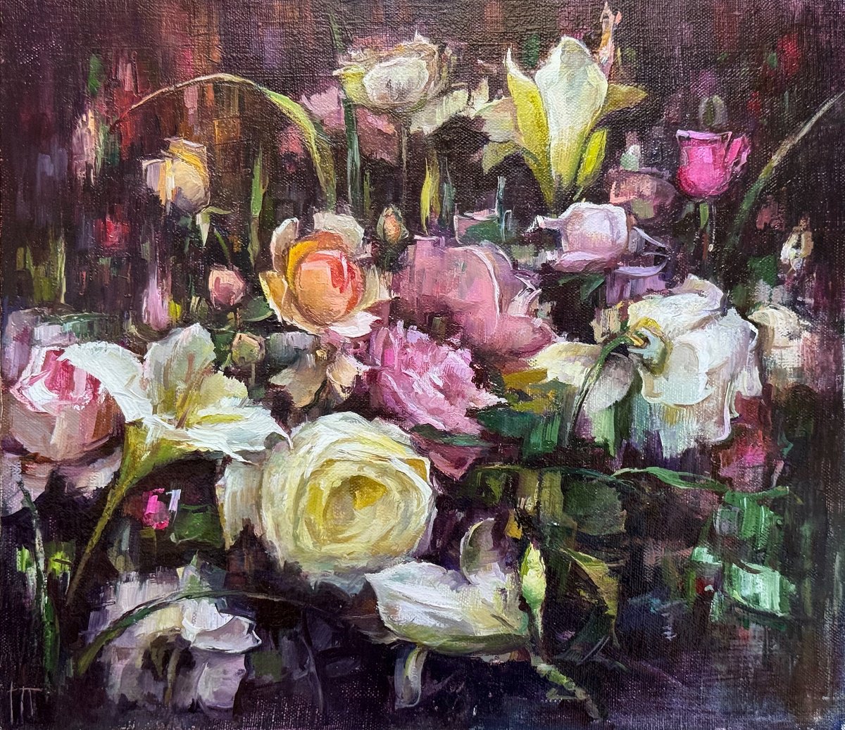 Impressionistic Botanical Oil Painting By Hennadii Penskyi, 16 X 14, Reminiscences, Original Artwork