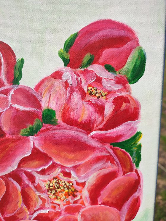 Peonies, original acrylic floral painting, gift idea, art for home