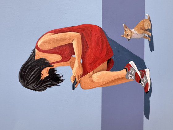 Dog Waiting While You Scroll - Painting