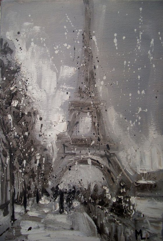 " PARIS IN THE SNOW " original painting heavily textured