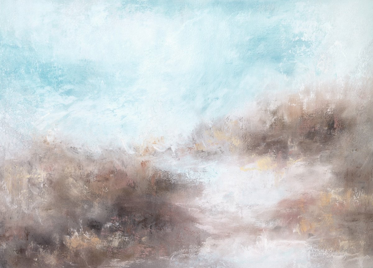 Expressive Landscape Drawing By Sara Richardson Artist, 19 X 14", Field And Frost No.7, Original Artwork