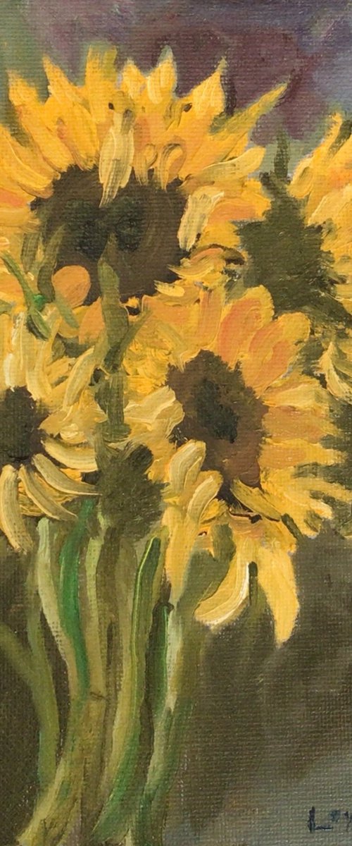 Beautiful Sunflowers, original oil painting by Julian Lovegrove Art