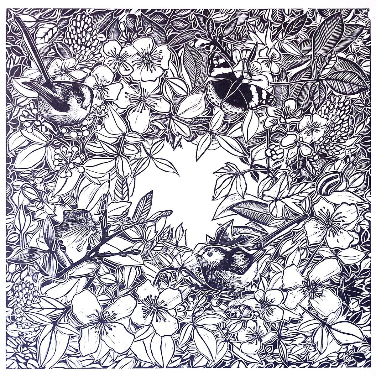 Illustrative Animal Linocut By Carolynne Coulson, 17 X 17, Tiny Fairy Tales, Original Artwork