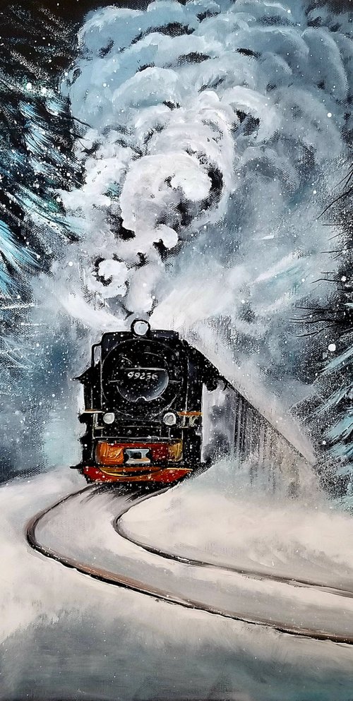 Polar Express. Impressionist Winter Landscape. Original Oil Painting. Home Decor. Wall Art. by Alexandra Tomorskaya/Caramel Art Gallery