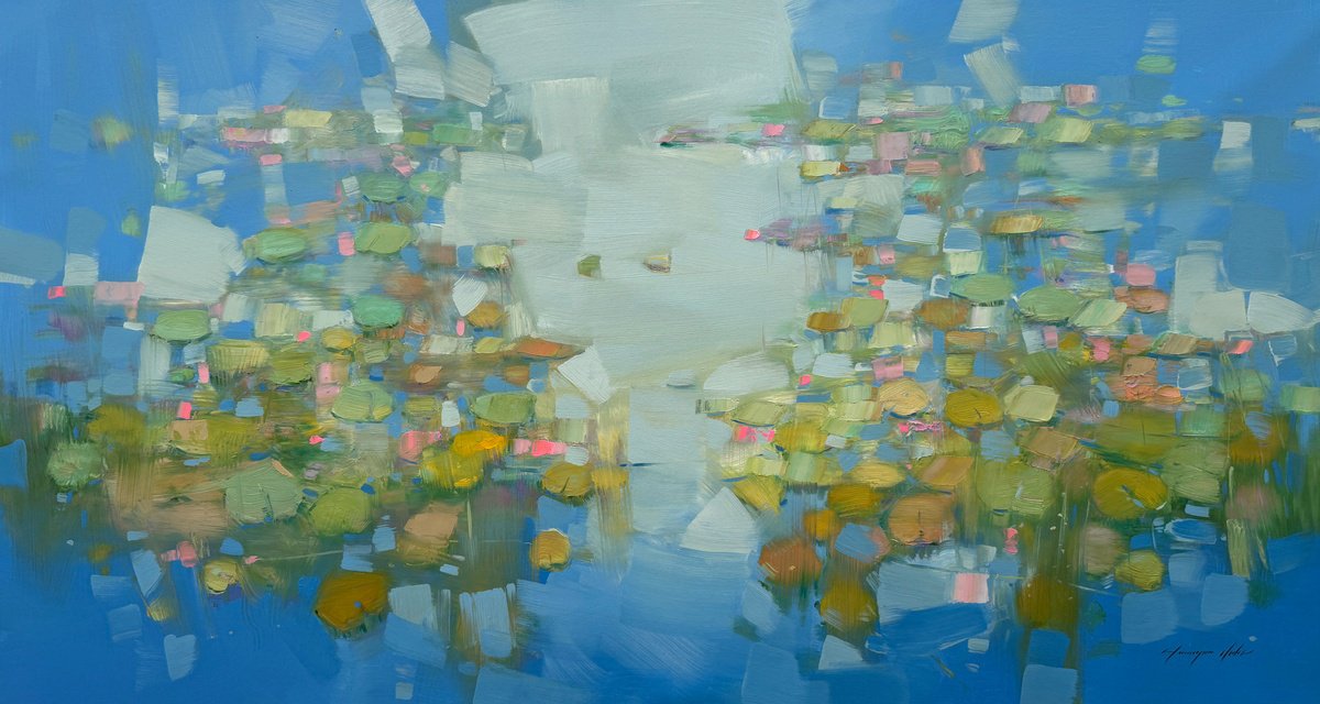 Impressionistic Botanical Oil Painting By Vahe Yeremyan, 56 X 30", Lily Symphony, Original Artwork