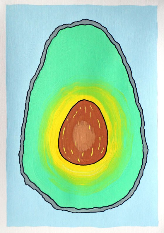 Avocado Half Pop Art Painting On A4 Paper