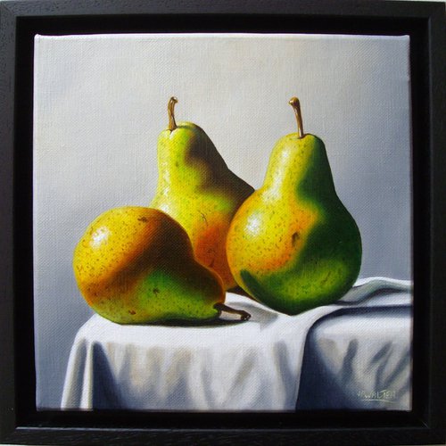 3 pears on white cloth by Jean-Pierre Walter