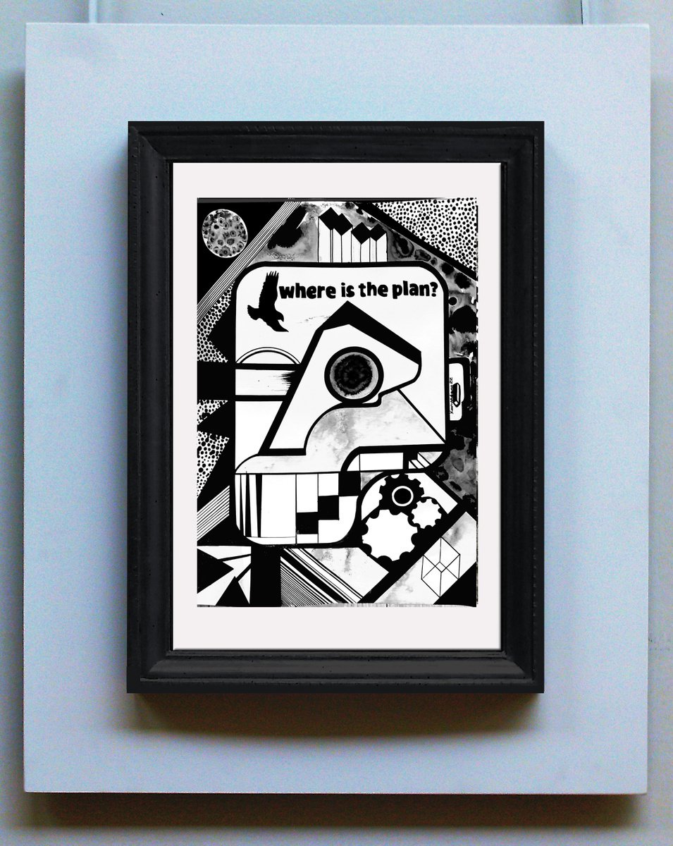 Surrealistic Ink Drawing , Where Is The Plan? By Koola Adams, 12 X 17, Artwork For Sale On Artfinder