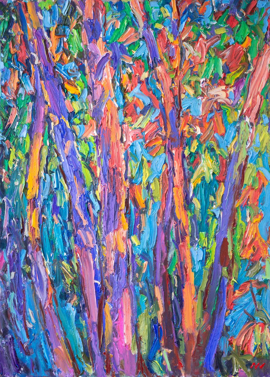 Impressionistic Landscape Oil Painting By Vasyl Moldavchuk, 20 X 28", Forest, Early Autumn, Original Artwork