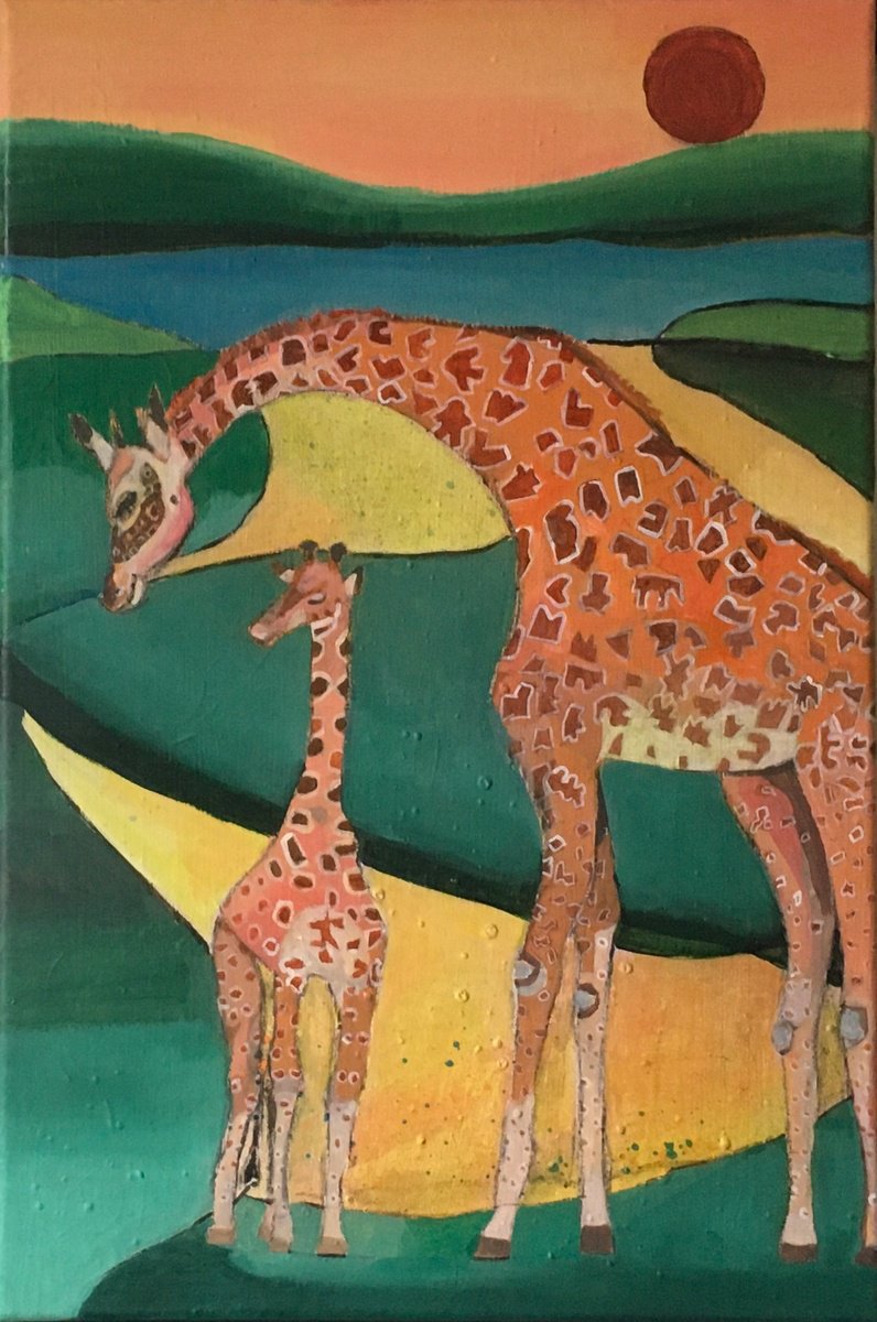 Impressionistic Animal Painting By Chihiro Kinjo, 16 X 24, Loving Nature -2, Original Artwork