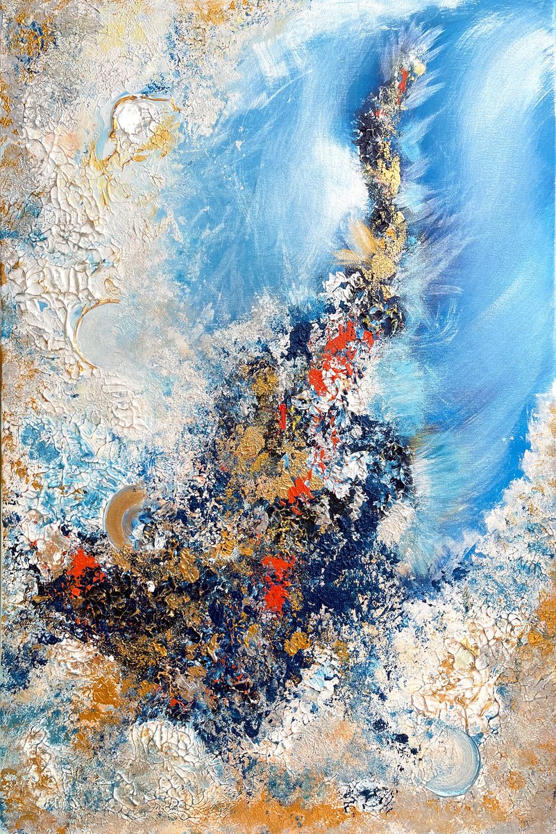 Abstract Acrylic Painting By Maiia Axton, 24 X 36", Ocean