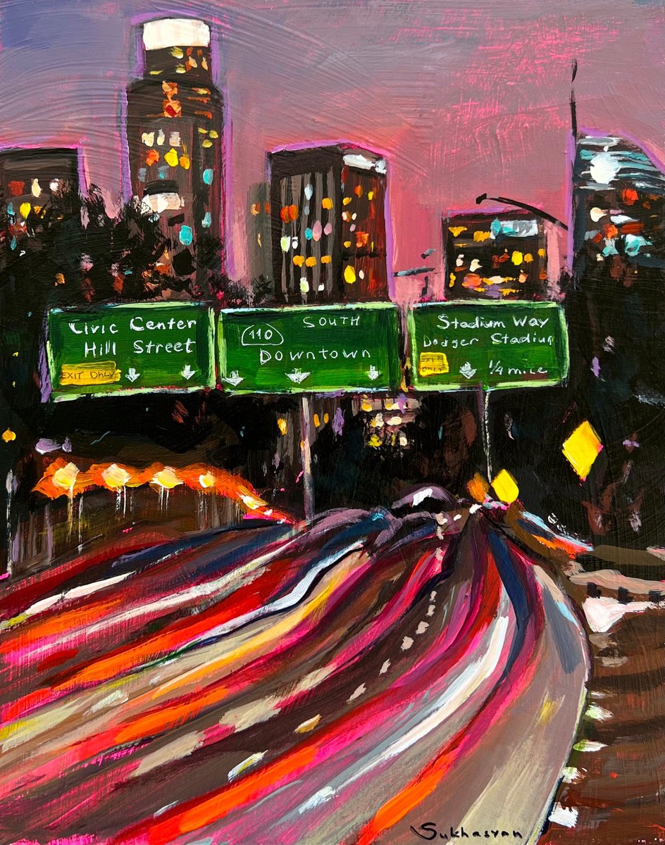 Los Angeles Freeway at Night. Downtown by Victoria Sukhasyan