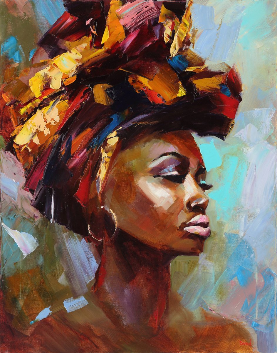 Impressionistic Portrait Oil Painting By Tetiana Bond, 22 X 28", Gold In The Heart Of The Night, Original Artwork