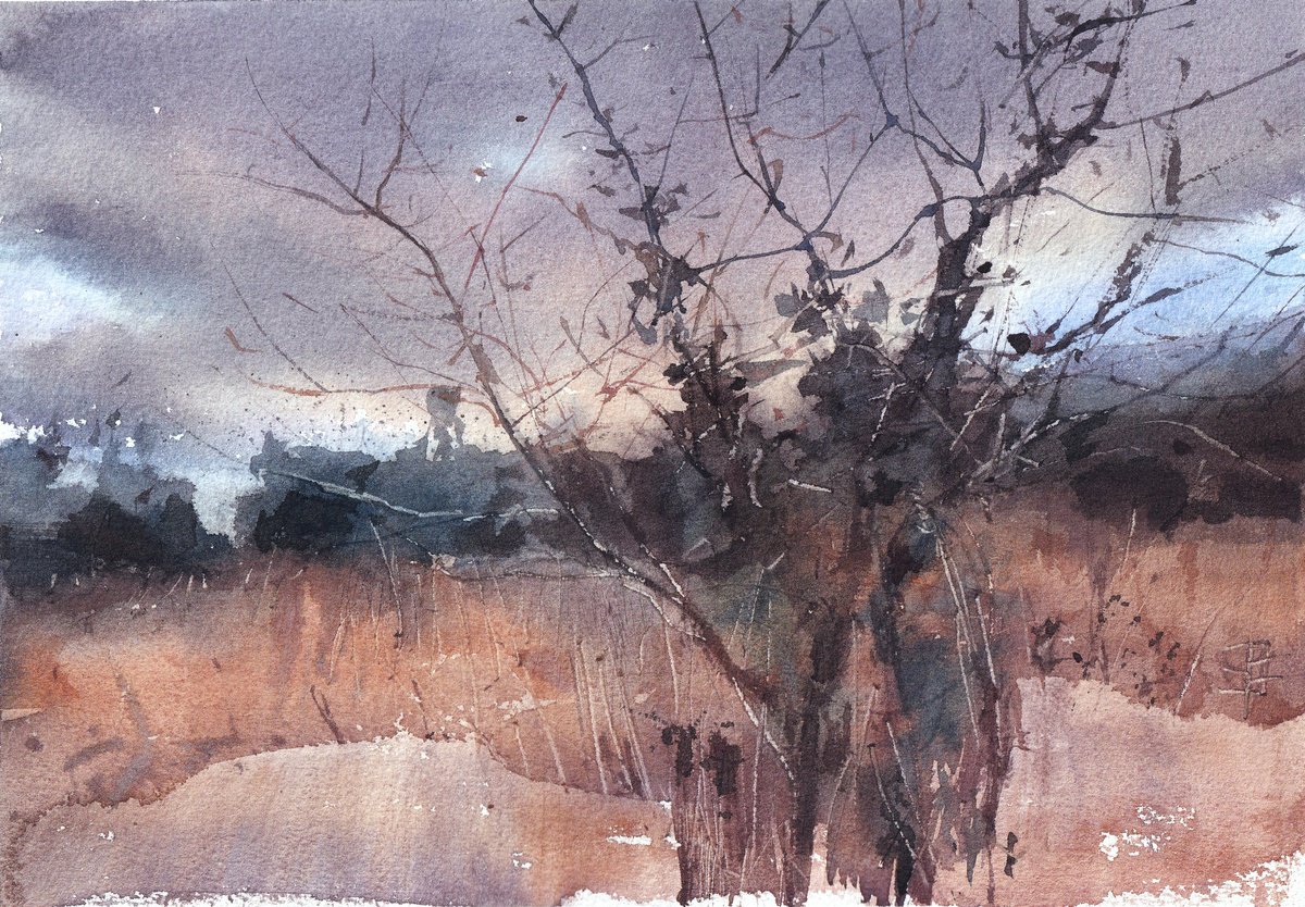 Impressionistic Landscape Watercolour By Yurii Prysiazhnyi, 12 X 8", Irish Clouds, Original Artwork