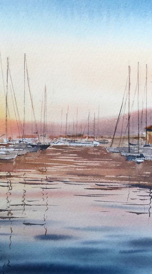 Sailing yachts at sunset 4 by Eugenia Gorbacheva
