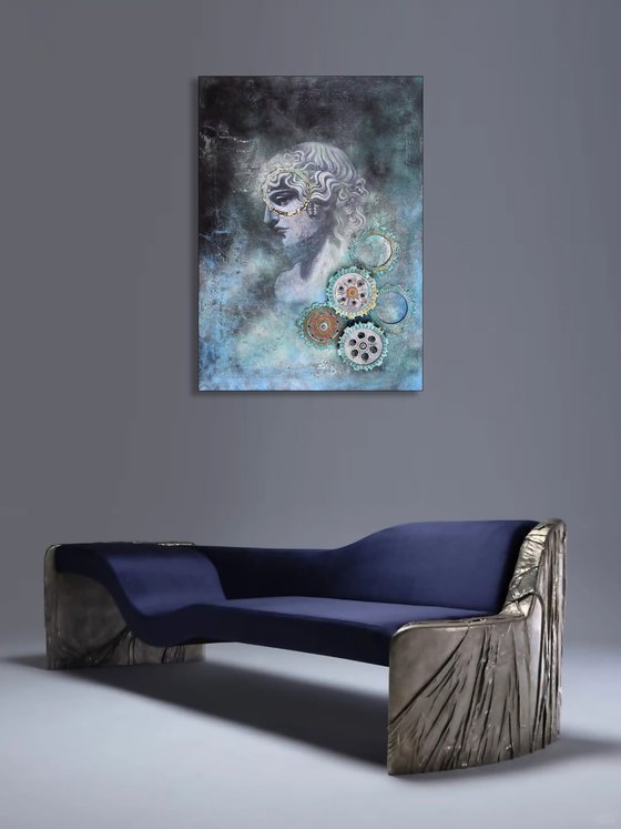 Volto composto tra la nebbia del tempo