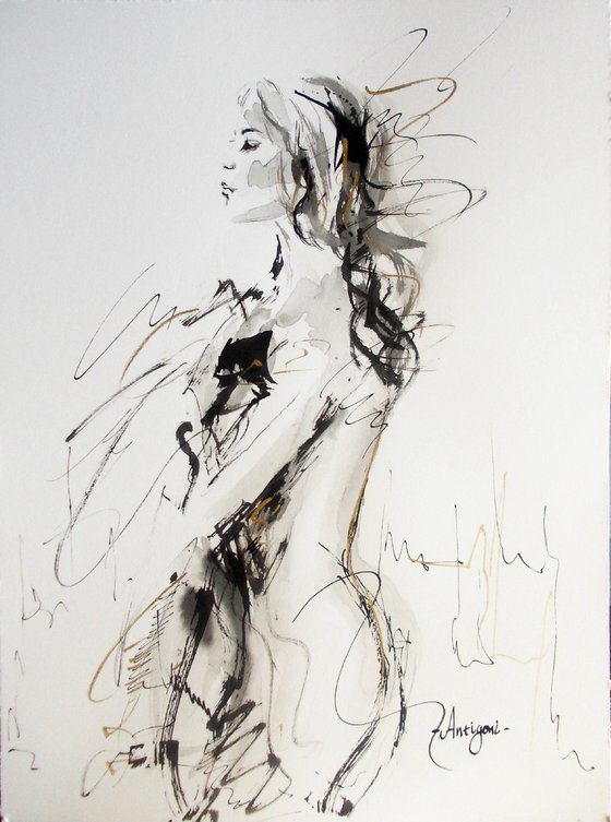 Woman  ink drawing series-Figurative drawing on paper