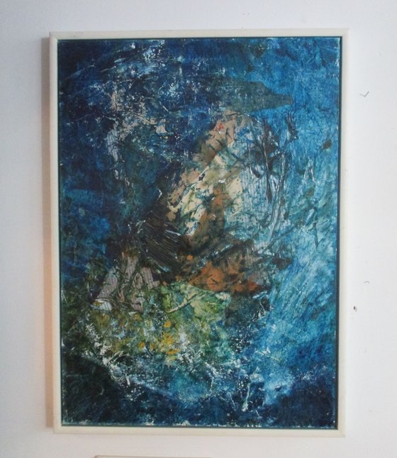 blue mixed media with oil