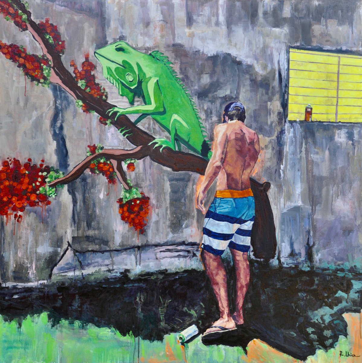 Urban And Pop Portrait Oil Painting By Fuensanta Ruiz Urien, 47 X 47, La Ventana, Original Artwork