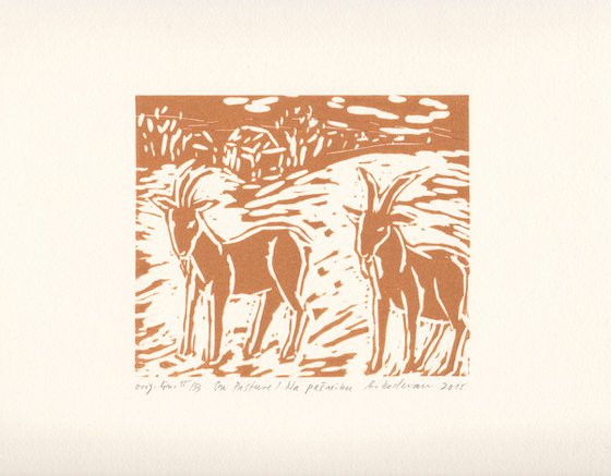 On Pasture - Na pašniku, 2015, linocut on paper, 12,3 x 14,5 cm