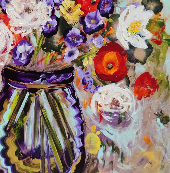 Poppies in a Deep Blue Vase