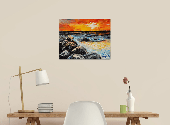 Sea, original impressionistic oil painting, gift art, landscape painting