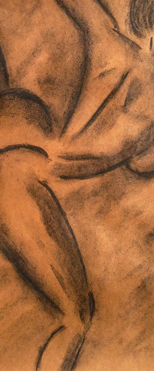 Nude Drawing Female Original Art  Woman Painting Nude Yoga Girl Charcoal Artwork Erotic Home Wall Art 12 by 17" by Halyna Kirichenko by Halyna Kirichenko