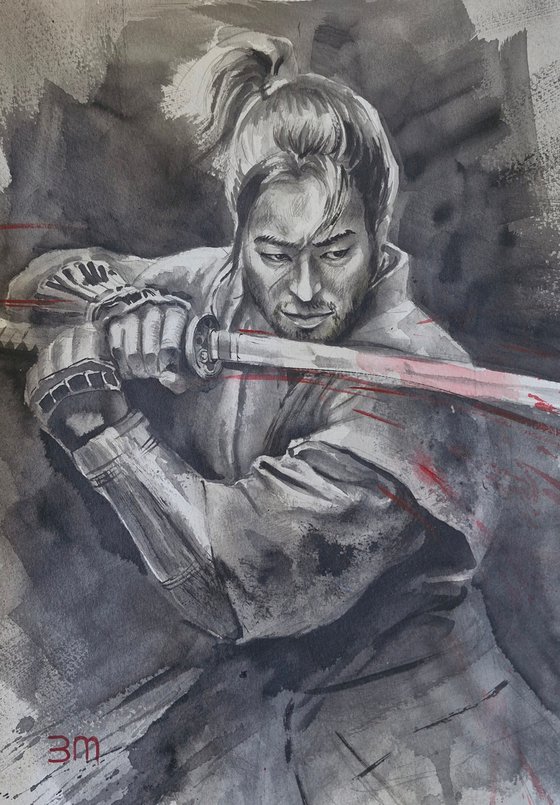 Original Samurai Ink Painting