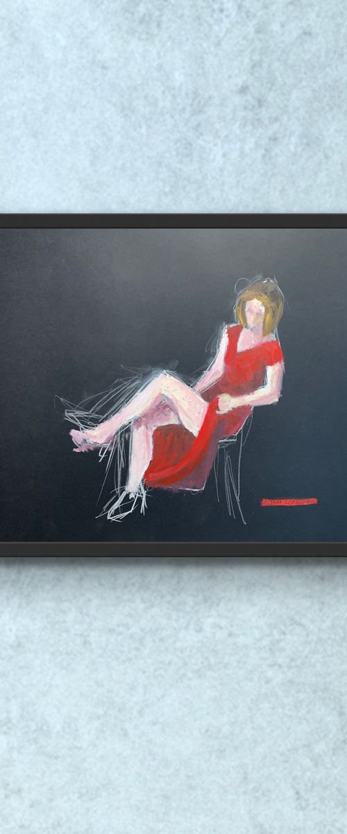 Woman in Red Sitting - Study by Ryan  Louder