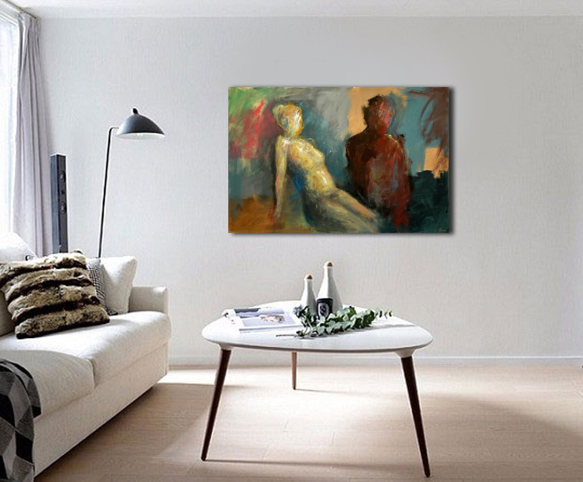 Abstract Portrait Acrylic Painting By Rumen Spasov, 47 X 31", The Last Day Of September, Original Artwork