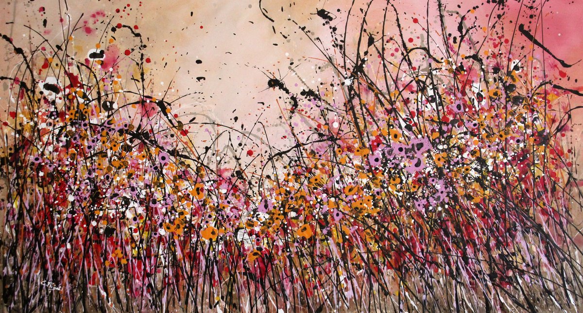 Expressive Botanical Acrylic Painting By Cecilia Frigati, 59 X 33, Never-Ending Delights #2, Original Artwork