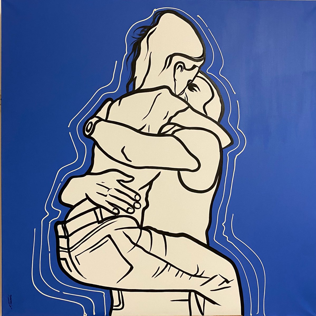 Abstract Portrait Acrylic Painting By Eka Peradze, 39 X 39, Couple Comic Eka Peradze Art., Original Artwork