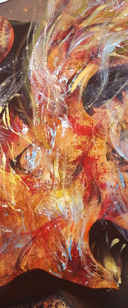 LARGE PAINTING FIRE COLORS BIRD FLYING FANTASTIC BIRD 2 BY MASTER OVIDIU KLOSKA by Kloska Ovidiu