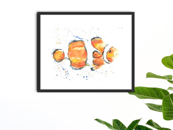 Clown fish watercolor Set of 2 Tropical fish Paintings