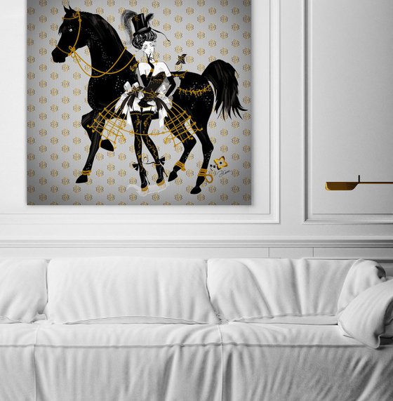 Miss Yvonne - Burlesque Star - Equestrian - Art Deco - XL Large Painting