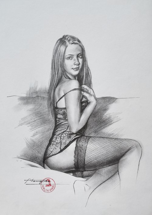 Drawing Girl on sofa #21810 by Hongtao Huang
