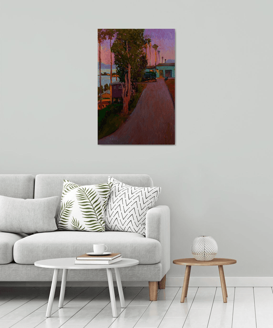 Dusk. Driveway in California