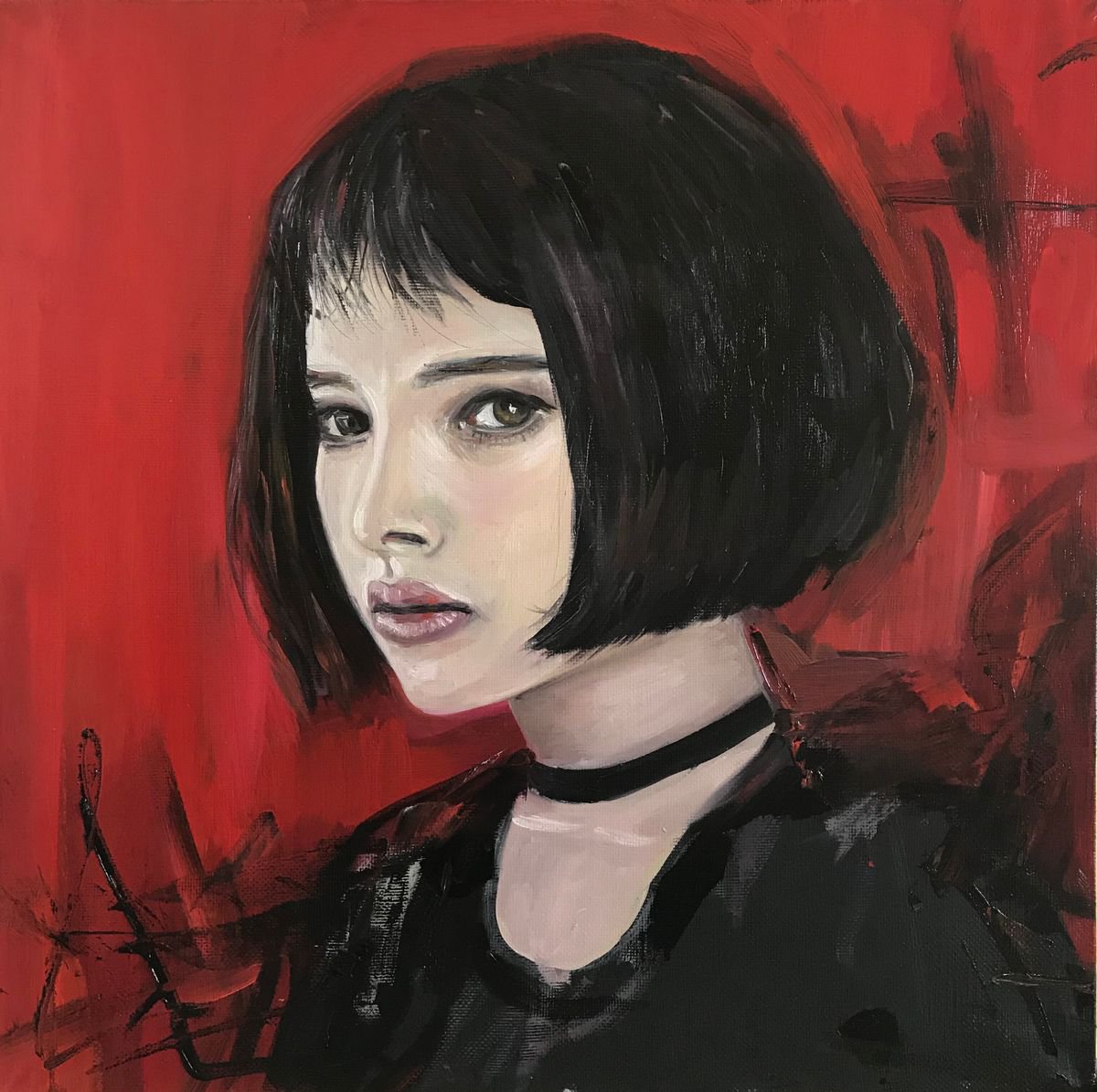 Matilda, oil painting on canvas 50x50, artwork by Leysan Khasanova