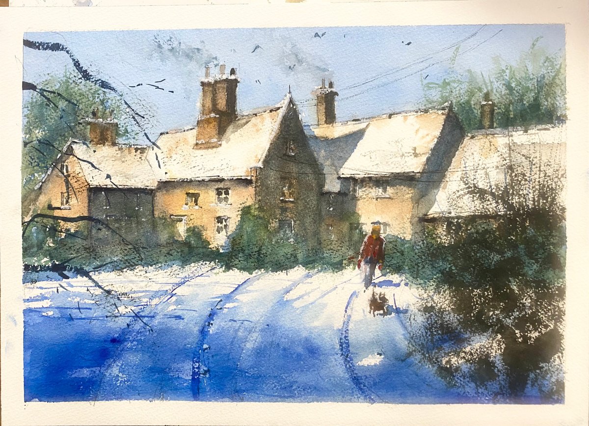 Impressionistic Watercolour , That Christmas Morning Walk With Your Dog By Paul Mitchell, 14 X 11, Artwork For Sale On Artfinder