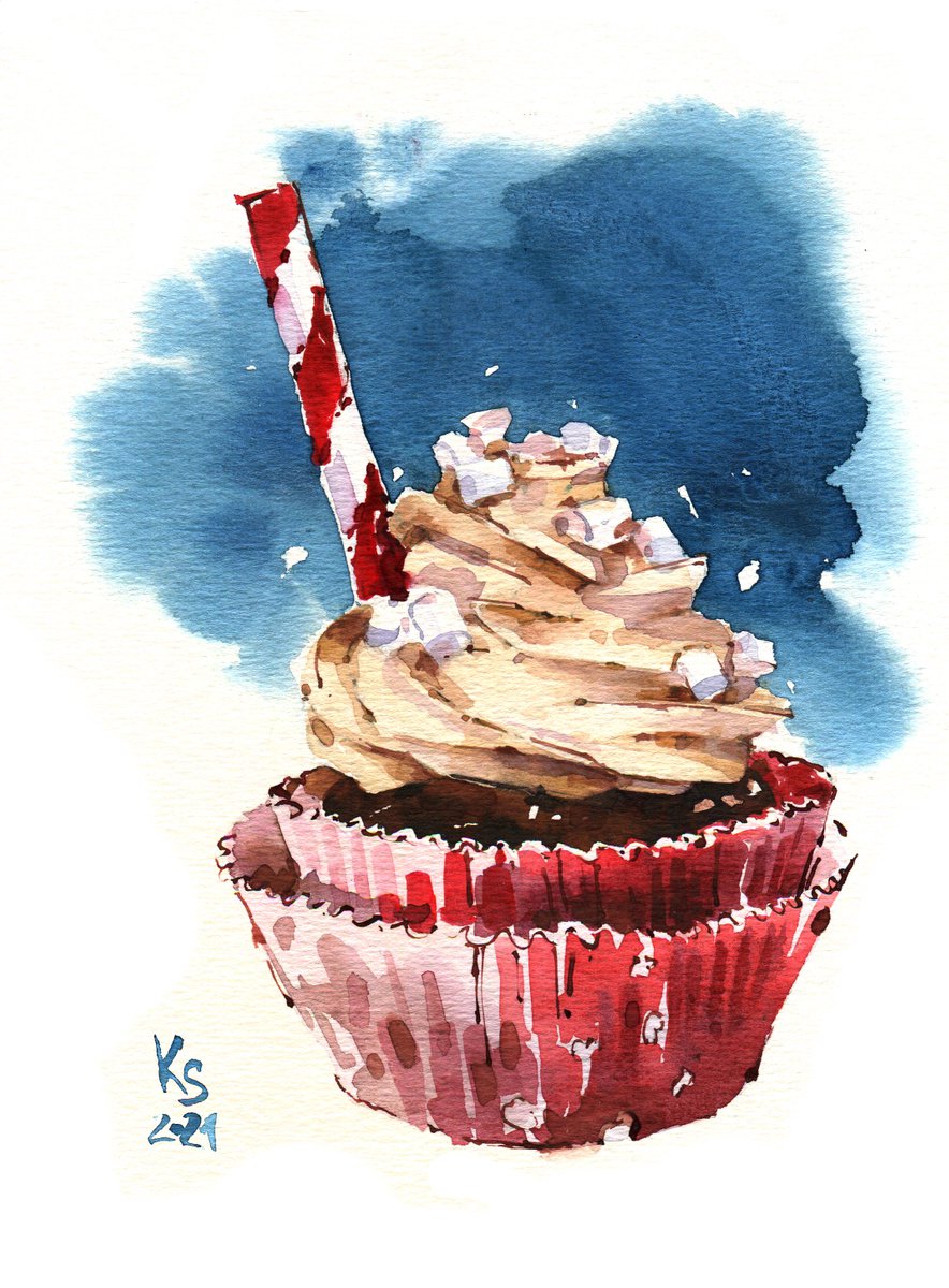 Cake original watercolor food illustration by Ksenia Selianko