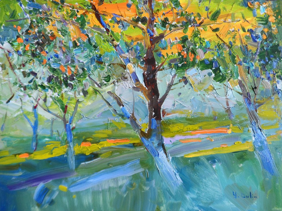 Impressionistic Landscape Oil Painting By Yehor Dulin, 16 X 12", " Gardens ", Original Artwork