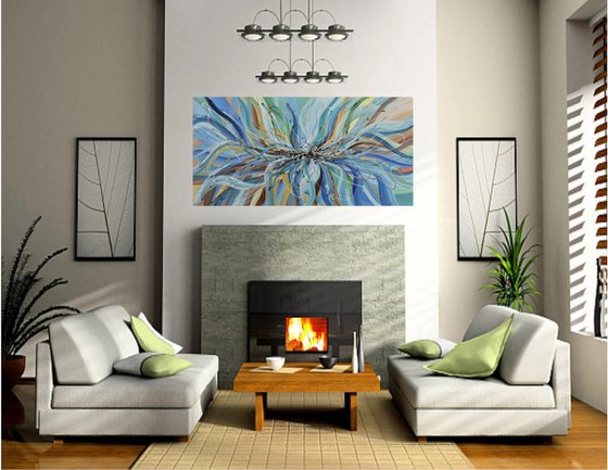 Blue Passion Flower  - Large Abstract Floral Painting