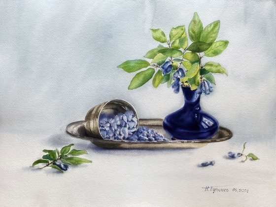 Berries still life in blue tones