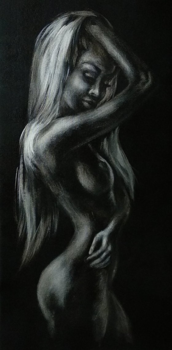 Erotic Art Naked Woman Black and Silver Decor