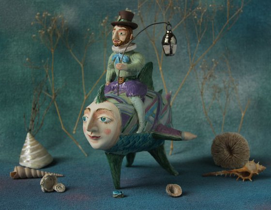 Night ride with latimeria. Sculpture by Elya Yalonetski, 2018